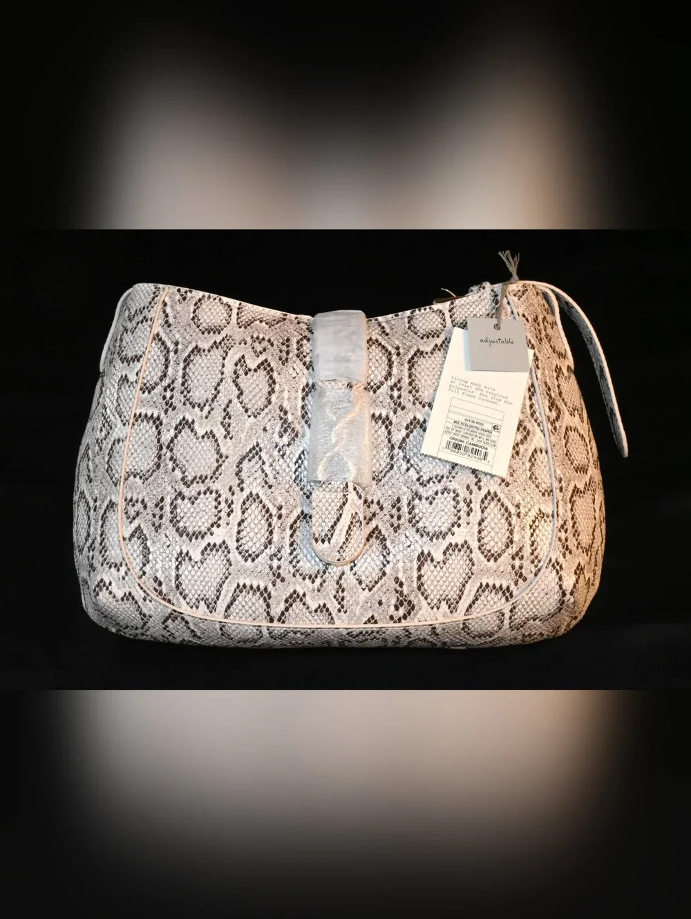 NWT A New Day Faux-Leather Snake-Print Baguette Shoulder Bag GrayBlack Monochrom